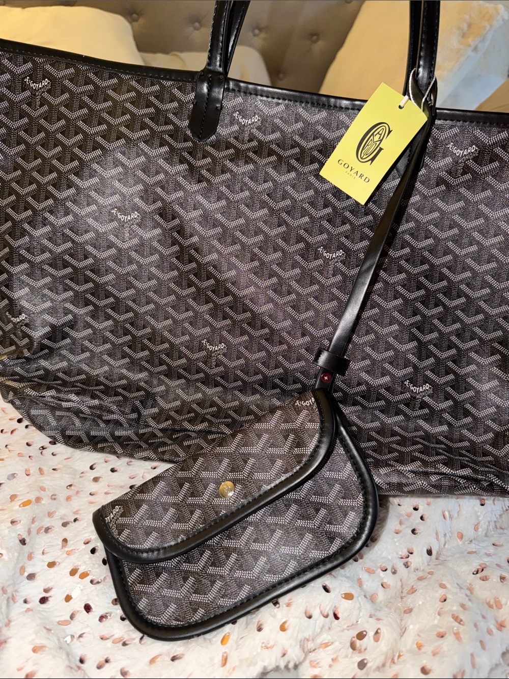 Goyard Black and Gray Goyardine Tote with Pouch - Picture 5 of 7